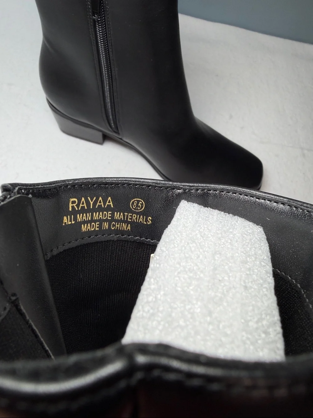NWOB Lulus sz 8.5 Rayaa Black Leather Ankle Boots 2” Block Heel square toe new